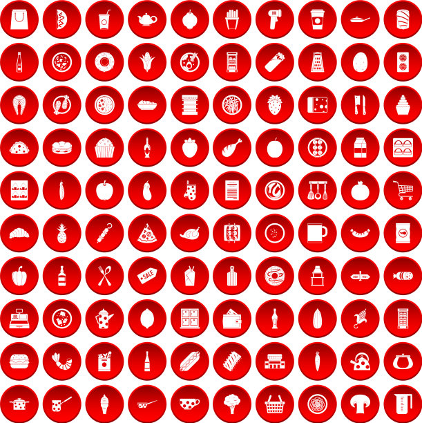 100个午餐图标设置为红色图片下载
