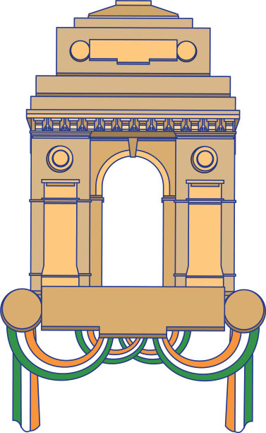 印着旗帜和蓝线的印度大门纪念碑图片下载