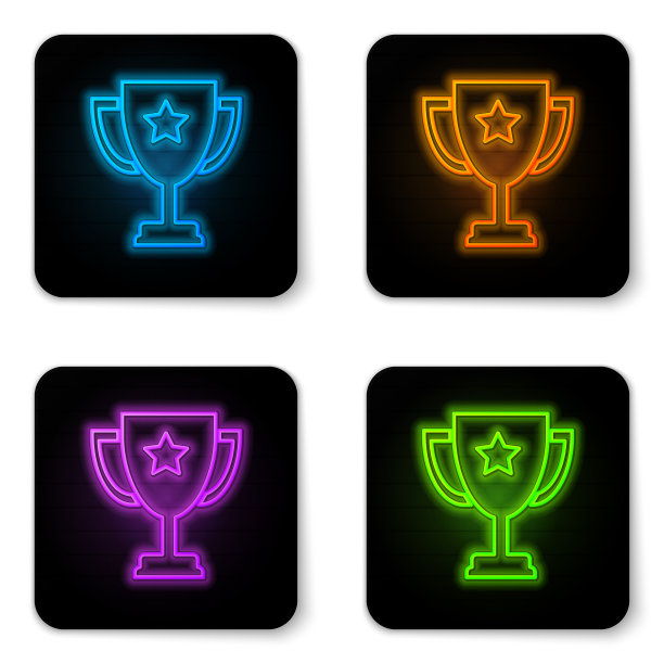 发光的霓虹灯奖杯图标孤立在白色图片下载