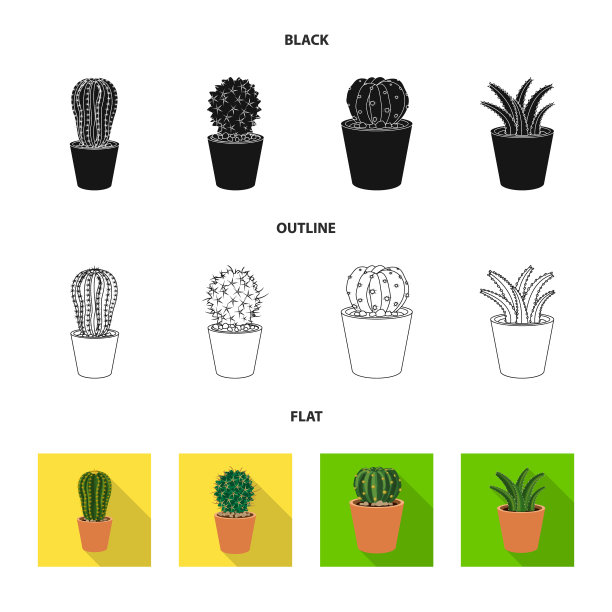 设计仙人掌和花盆图标收集图片下载