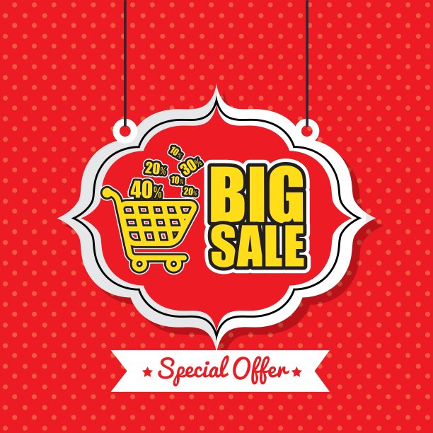 海报大销售购物车复古红圆点图片下载