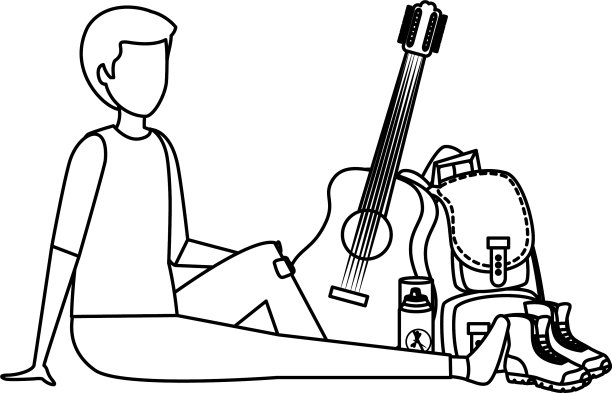 带着吉他和露营装备的年轻人图片下载