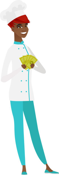 快乐的非洲裔美国厨师厨师拿着钱图片下载