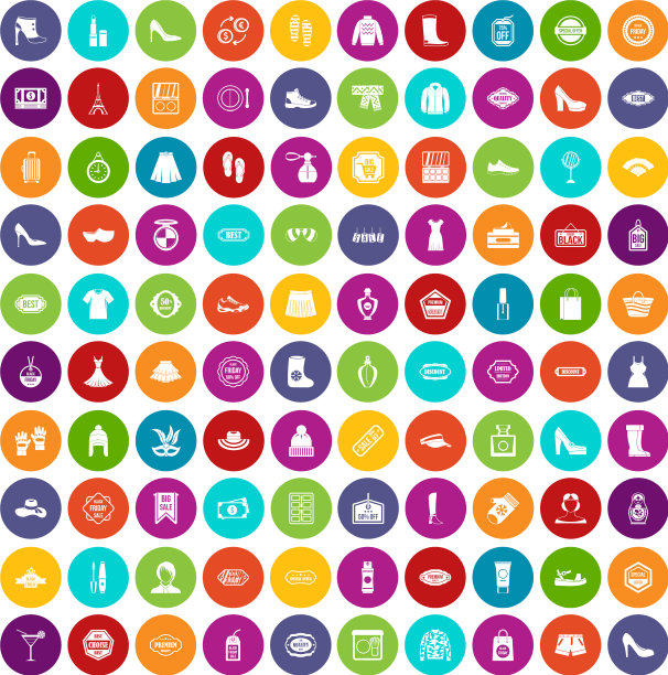 100个女人购物图标设置颜色图片下载