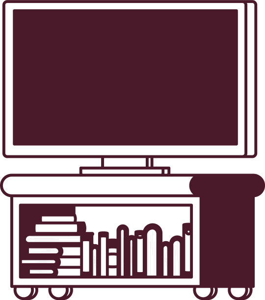 剪影等离子电视在木架与书籍图片下载