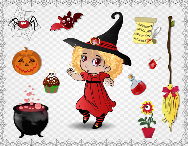 红色万圣节卡通对象为女巫图片下载