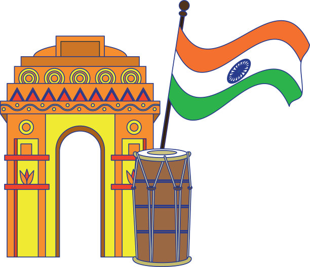 印度独立日标志卡通蓝线图片下载
