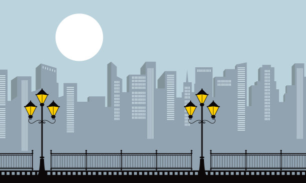 建筑物背景剪影与路灯图片下载