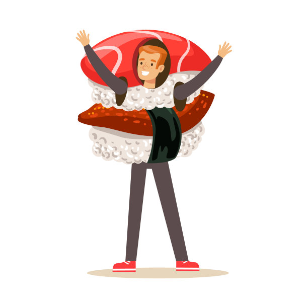 微笑的男人穿着生鱼片寿司服装图片下载