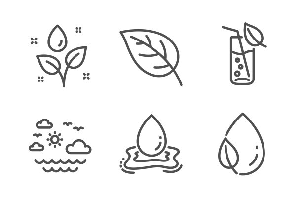 植物浇灌叶子和旅行海洋图标集图片下载