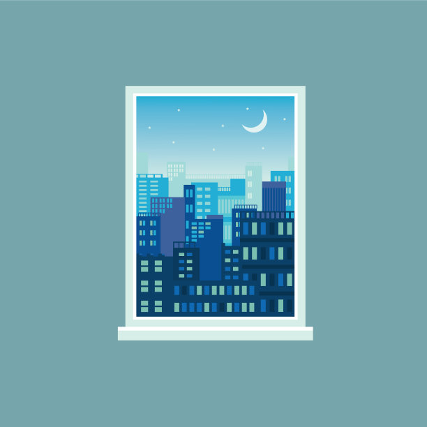 从窗口看到的夜间现代城市景观图片下载