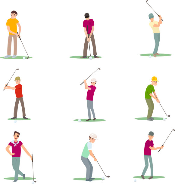 一组不同的高尔夫球员隔离在白色图片下载