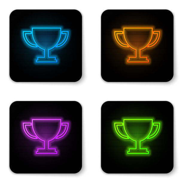发光的霓虹灯奖杯图标孤立在白色图片下载