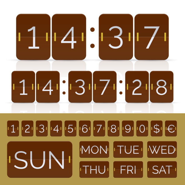 棕色倒计时定时器和星期翻转日历图片下载
