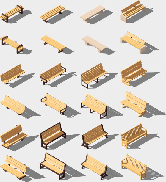 等距户外公园长椅设置图片下载