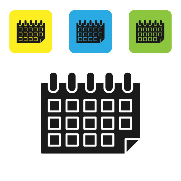 黑色日历图标孤立在白色背景上图片下载