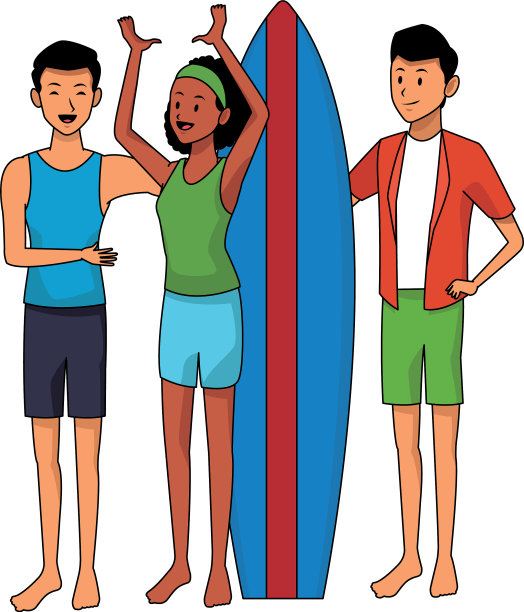 朋友与冲浪桌夏季卡通图片下载