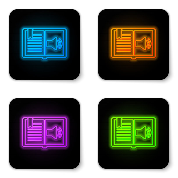 发光的霓虹灯有声书图标孤立在白色图片下载