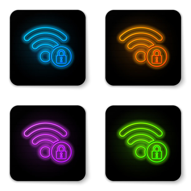 发光霓虹灯WiFi锁定标志图标图片下载