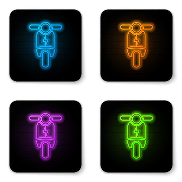 发光的霓虹灯电动滑板车图标孤立图片下载