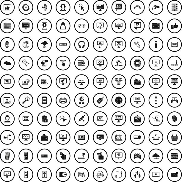 100个简单风格的互联网图标图片下载