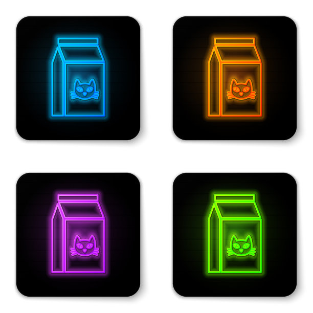 发光霓虹猫粮袋图标图片下载
