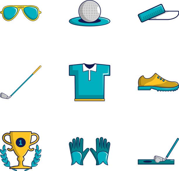高尔夫锦标赛图标设置卡通风格图片下载