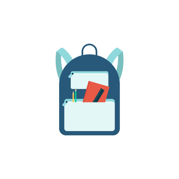 蓝色的书包上有学习用品图片下载