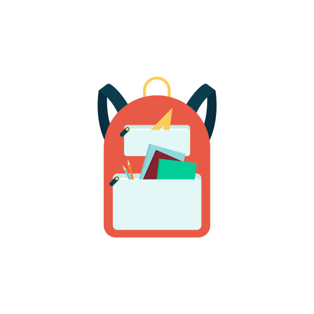 橙色书包与学校用品卡通图片下载