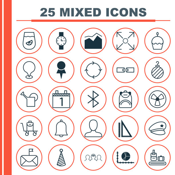 一组25个通用的可编辑图标可以使用图片下载