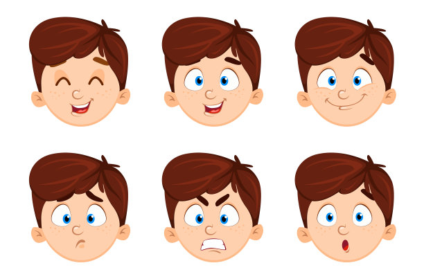 表情可爱的男孩设置了六种情绪图片下载