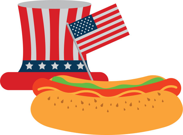 热狗与帽子旗美国食品庆典图片下载