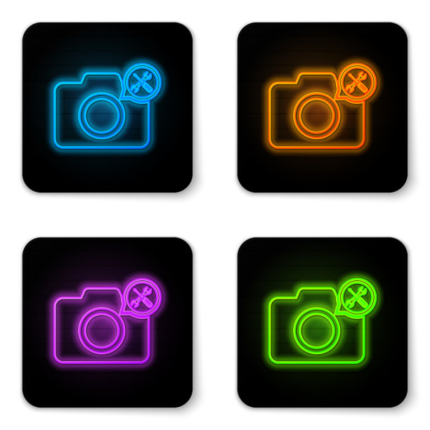 发光霓虹灯相机，螺丝刀和图片下载