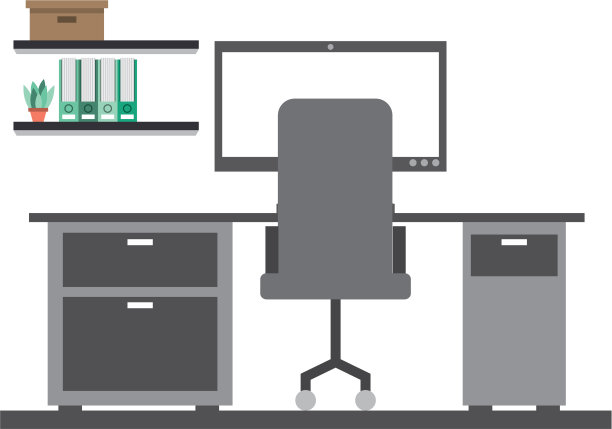 办公场所的书桌、椅子、书架图片下载