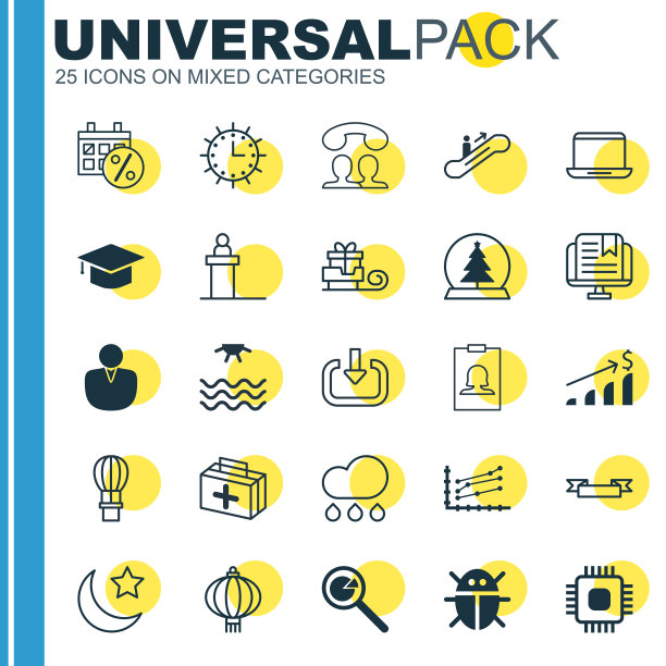 一组25个通用的可编辑图标可以使用图片下载