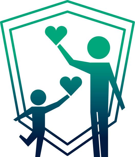 父子带着心和盾剪影图片下载