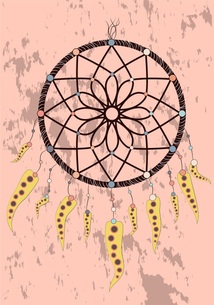 手绘捕梦器羽毛和珠子图片下载