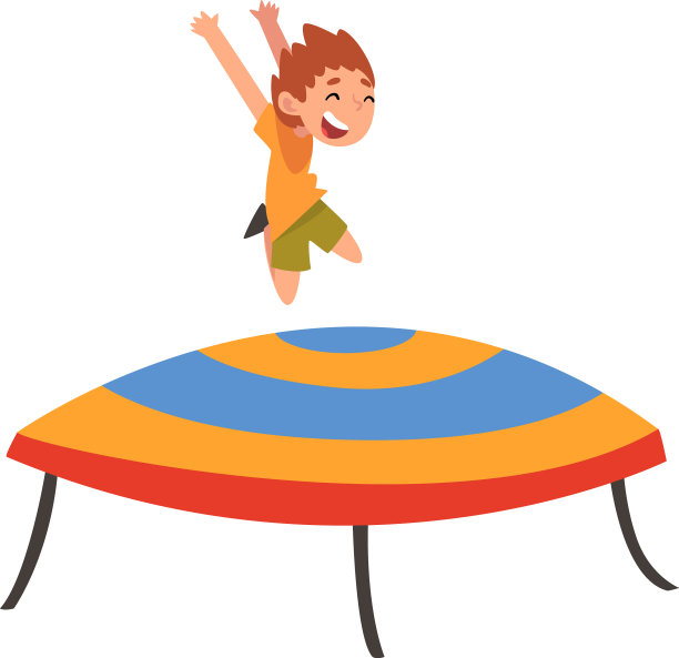 可爱的男孩在蹦床上跳，快乐的小男孩图片下载