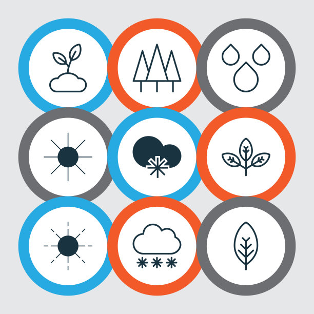 一套9个世界图标包括太阳芽水图片下载