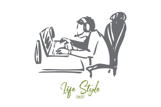 电子竞技运动员概念草图孤立图片下载