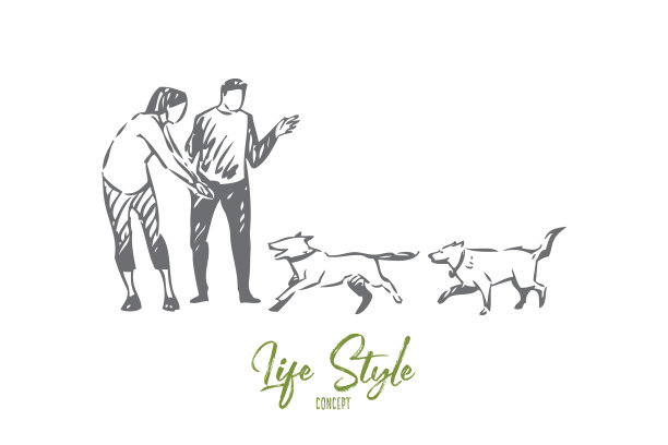 遛狗概念草图孤立图片下载