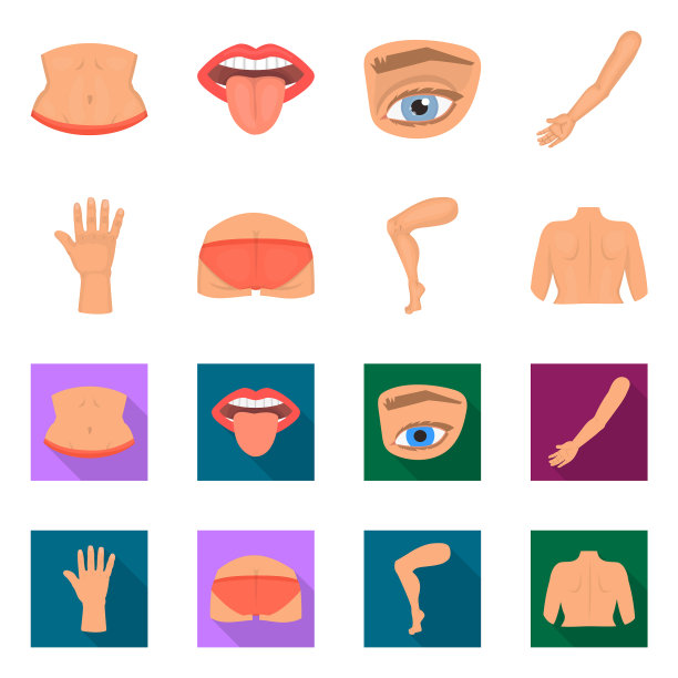 身体的隔离对象和身体的部分图标集图片下载