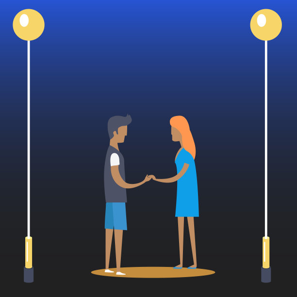 一对年轻的男孩和女孩在路灯旁图片下载