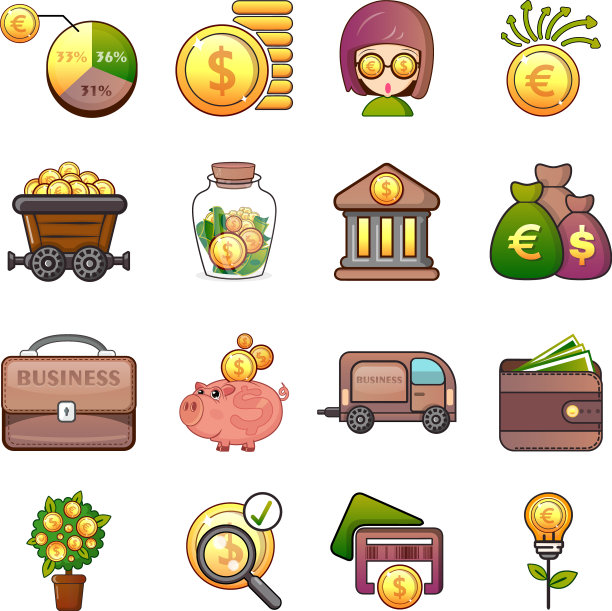 商业图标设置卡通风格图片下载