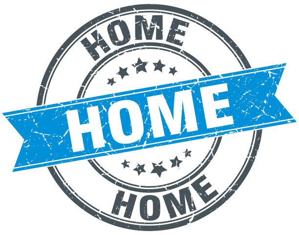 家蓝色圆形垃圾复古缎带邮票图片下载