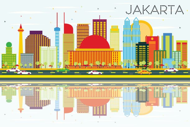 雅加达天际线与彩色建筑图片下载