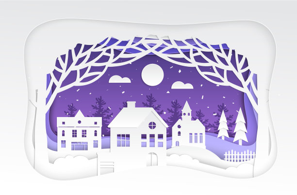 冬季小镇-现代剪纸图片下载