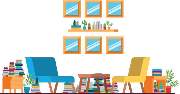 有沙发和书柜的客厅图片下载