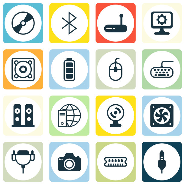 一组16个计算机硬件图标包括网页图片下载