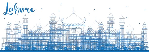 用蓝色地标勾勒拉合尔的天际线图片下载